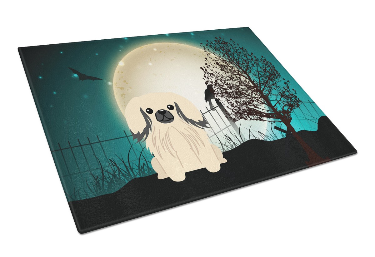 Picture of Carolines Treasures BB2296LCB Halloween Scary Pekingnese Cream Glass Cutting Board, Large