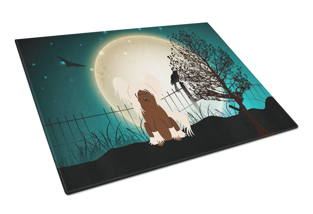Picture of Carolines Treasures BB2303LCB Halloween Scary Chinese Crested Cream Glass Cutting Board, Large