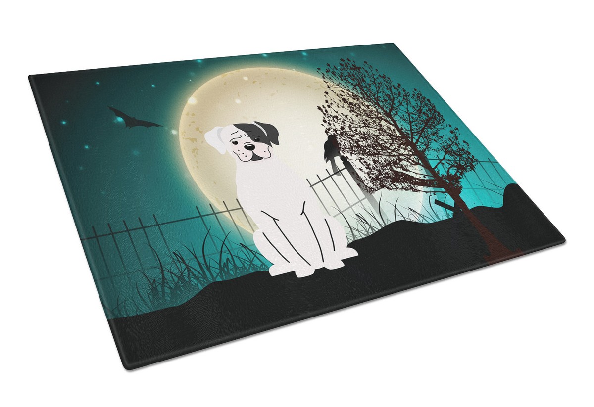 Picture of Carolines Treasures BB2304LCB Halloween Scary White Boxer Cooper Glass Cutting Board, Large