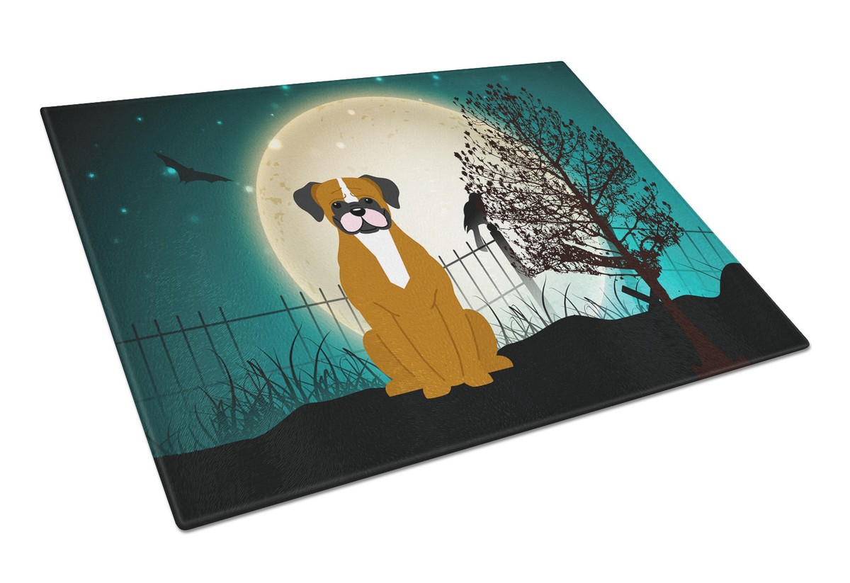 Picture of Carolines Treasures BB2306LCB Halloween Scary Flashy Fawn Boxer Glass Cutting Board, Large