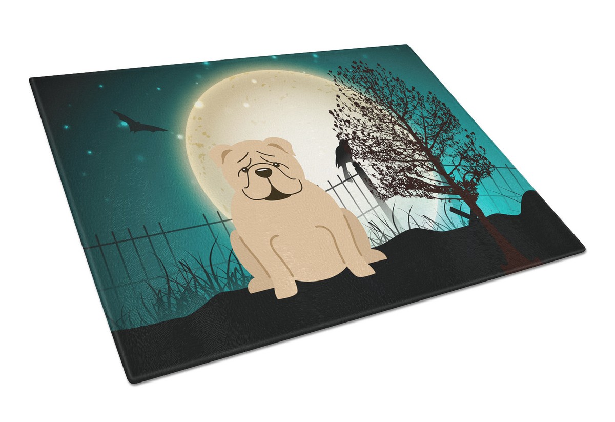 Picture of Carolines Treasures BB2314LCB Halloween Scary English Bulldog Fawn Glass Cutting Board, Large