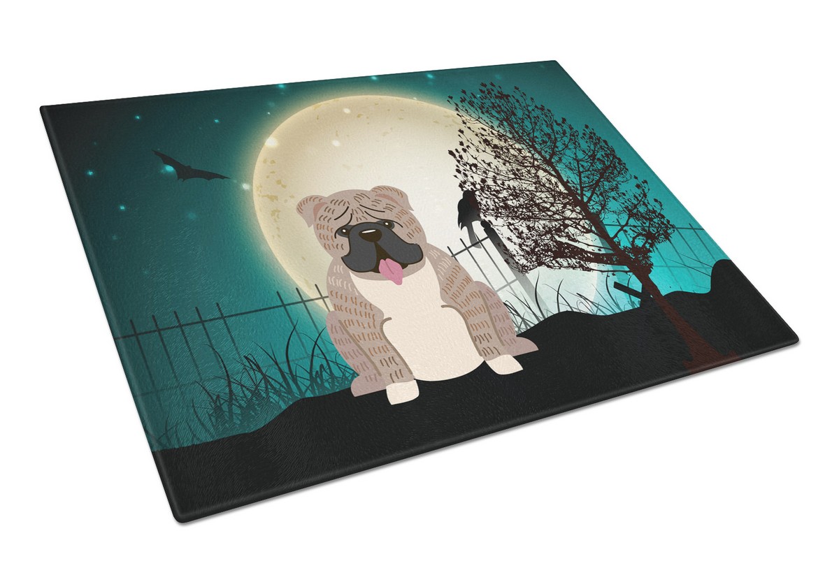 Picture of Carolines Treasures BB2316LCB Halloween Scary English Bulldog Grey Brindle Glass Cutting Board, Large