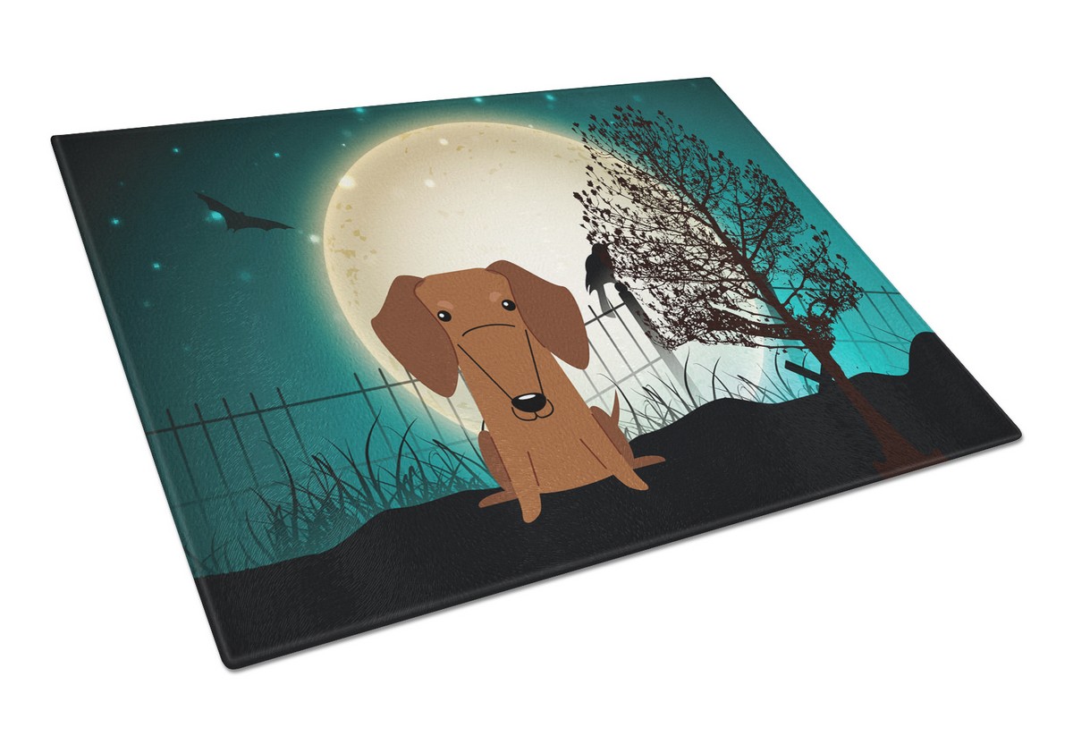 Picture of Carolines Treasures BB2320LCB Halloween Scary Dachshund Red & Brown Glass Cutting Board, Large