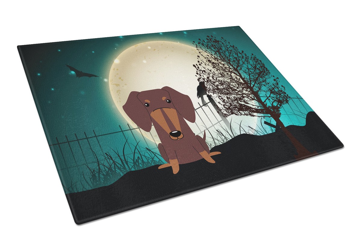 Picture of Carolines Treasures BB2321LCB Halloween Scary Dachshund Chocolate Glass Cutting Board, Large