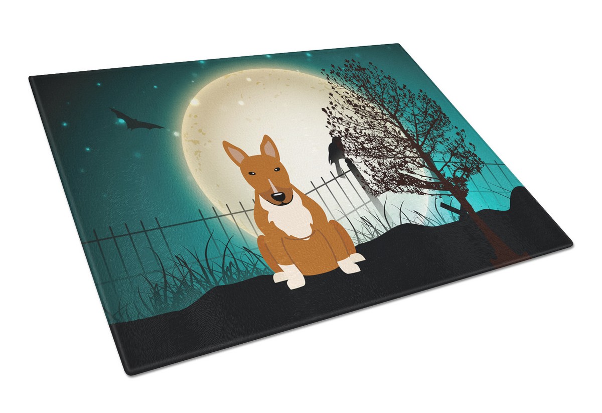 Picture of Carolines Treasures BB2324LCB Halloween Scary Bull Terrier Red Glass Cutting Board, Large
