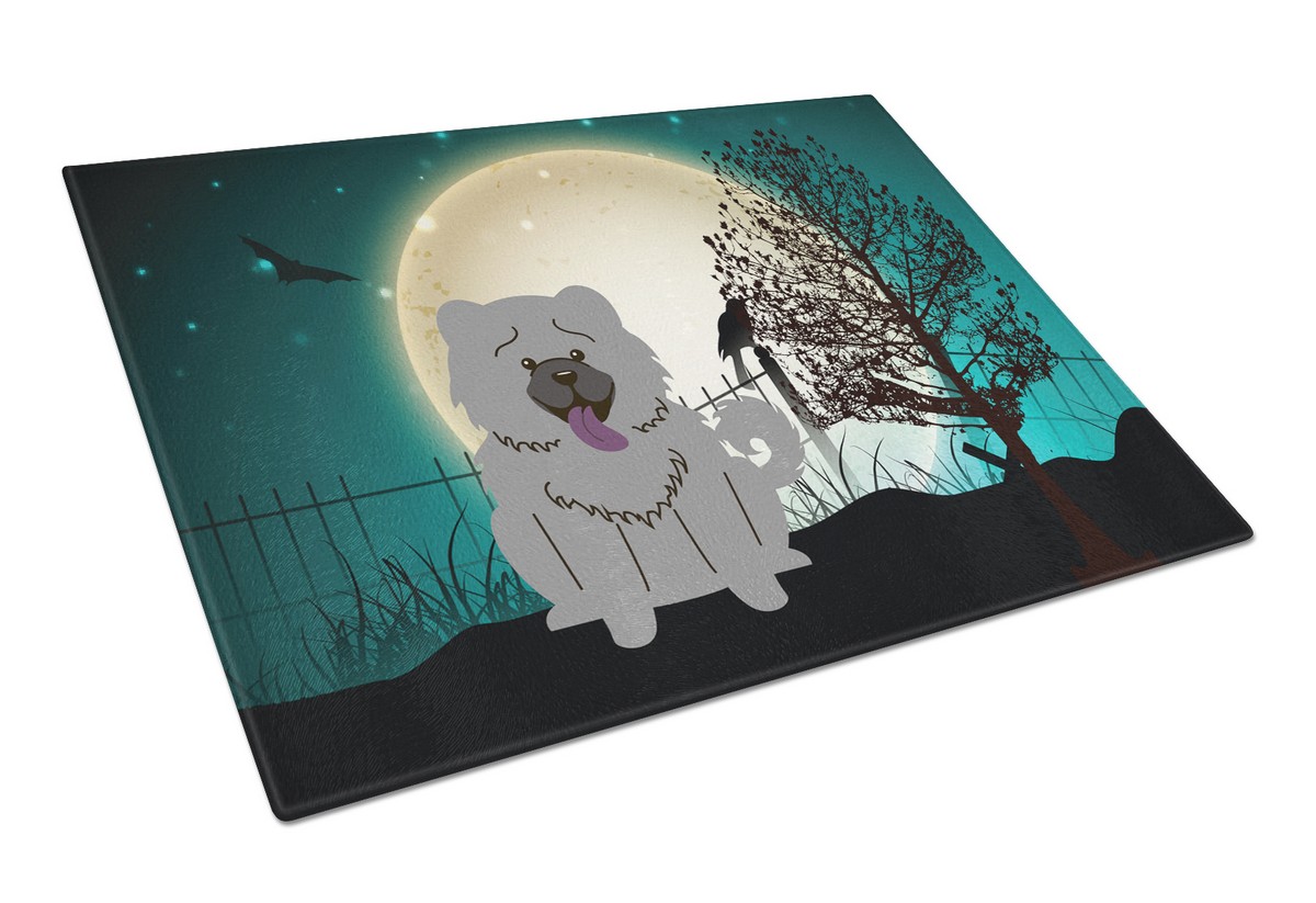 Halloween Scary Chow Chow Blue Glass Cutting Board - Large