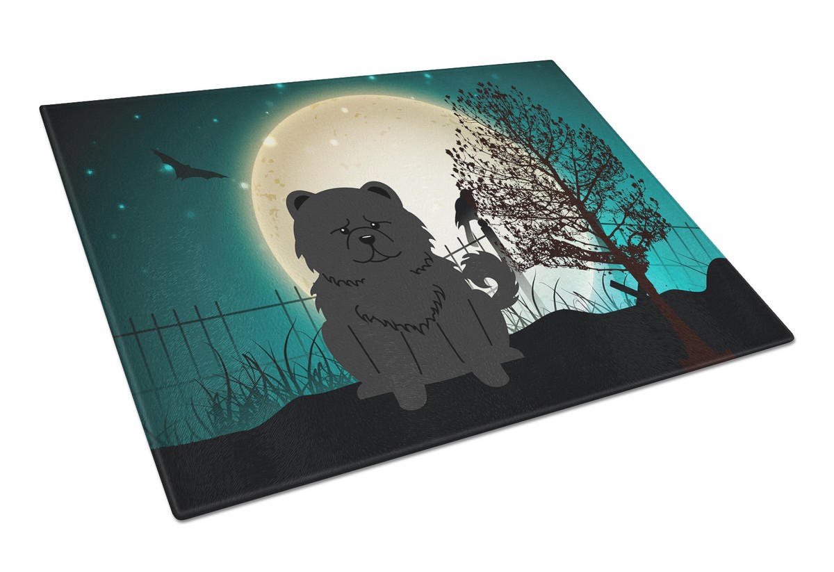 Halloween Scary Chow Chow Black Glass Cutting Board - Large