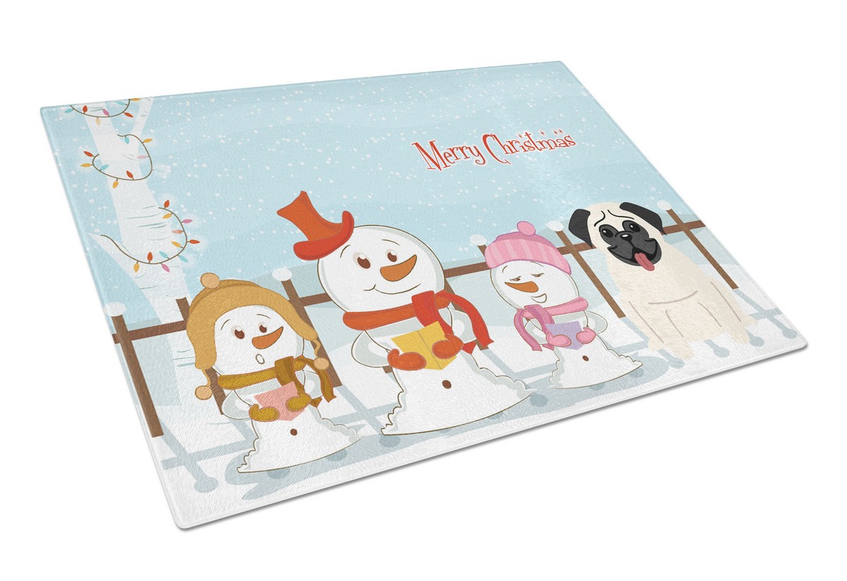 Merry Christmas Carolers Pug Cream Glass Cutting Board - Large