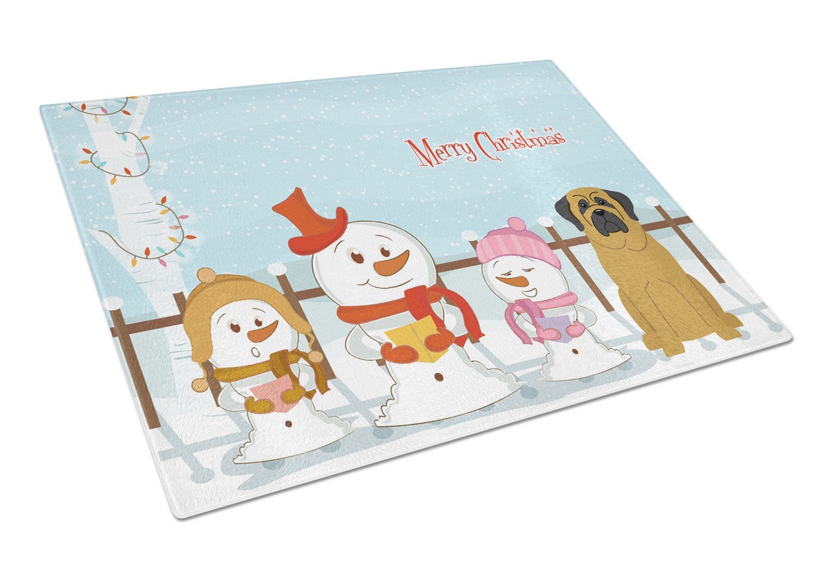Merry Christmas Carolers Mastiff Glass Cutting Board - Large