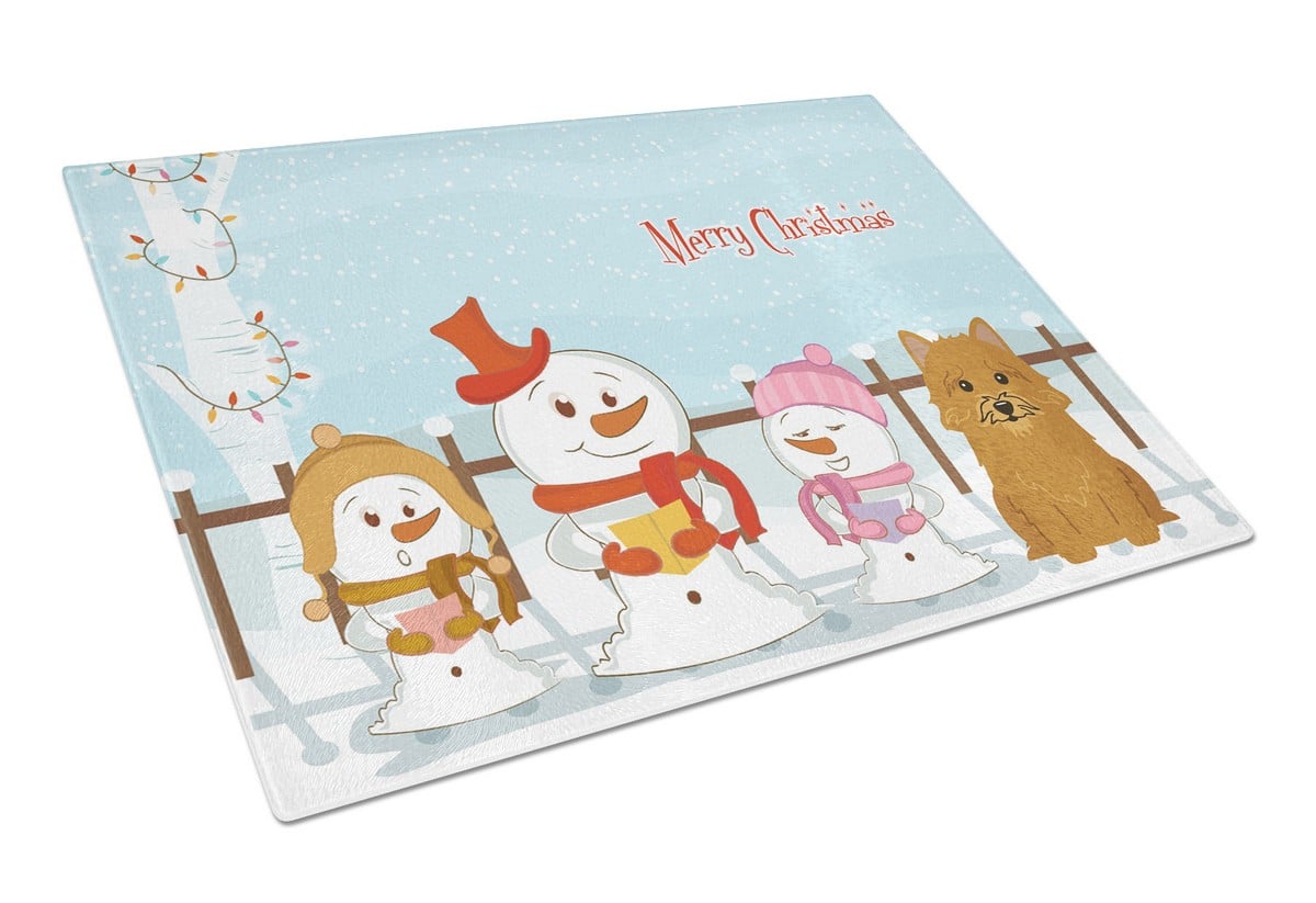 Merry Christmas Carolers Norwich Terrier Glass Cutting Board - Large