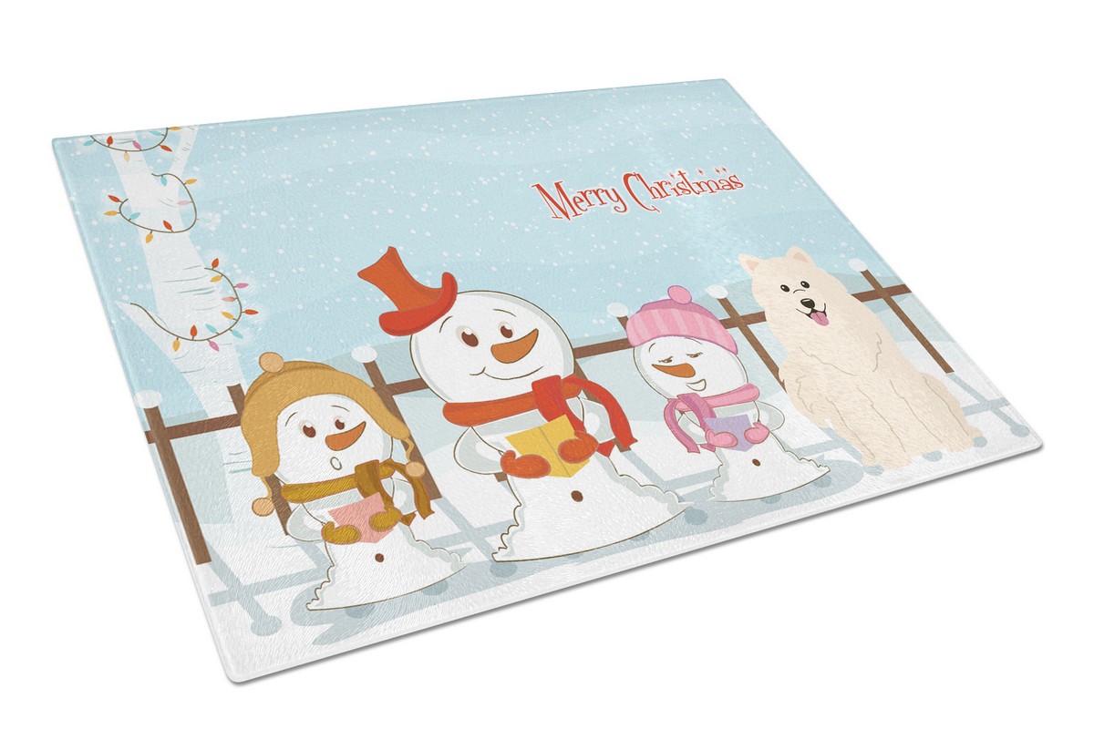 Merry Christmas Carolers Samoyed Glass Cutting Board - Large
