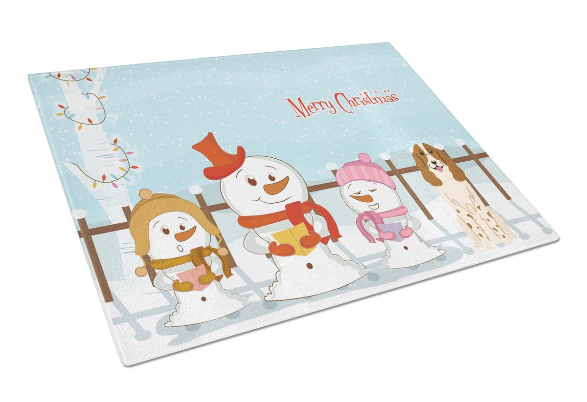 Merry Christmas Carolers Russian Spaniel Glass Cutting Board - Large