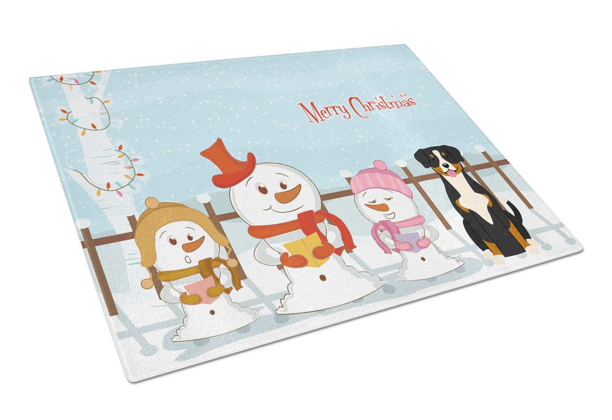 Merry Christmas Carolers Entlebucher Glass Cutting Board - Large