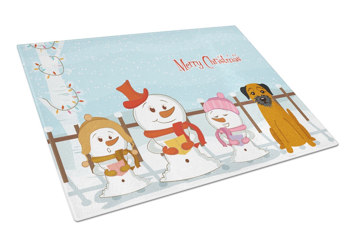 Merry Christmas Carolers Border Terrier Glass Cutting Board - Large
