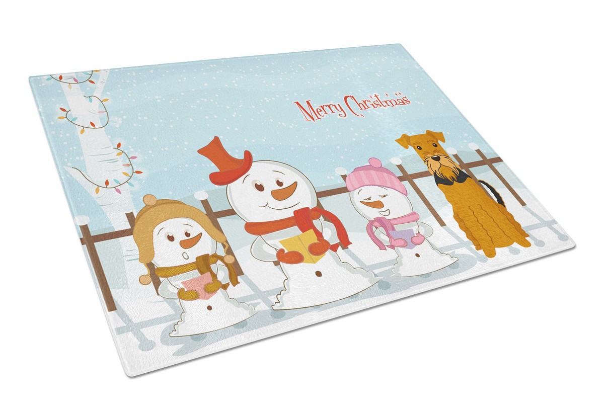 Merry Christmas Carolers Airedale Glass Cutting Board - Large