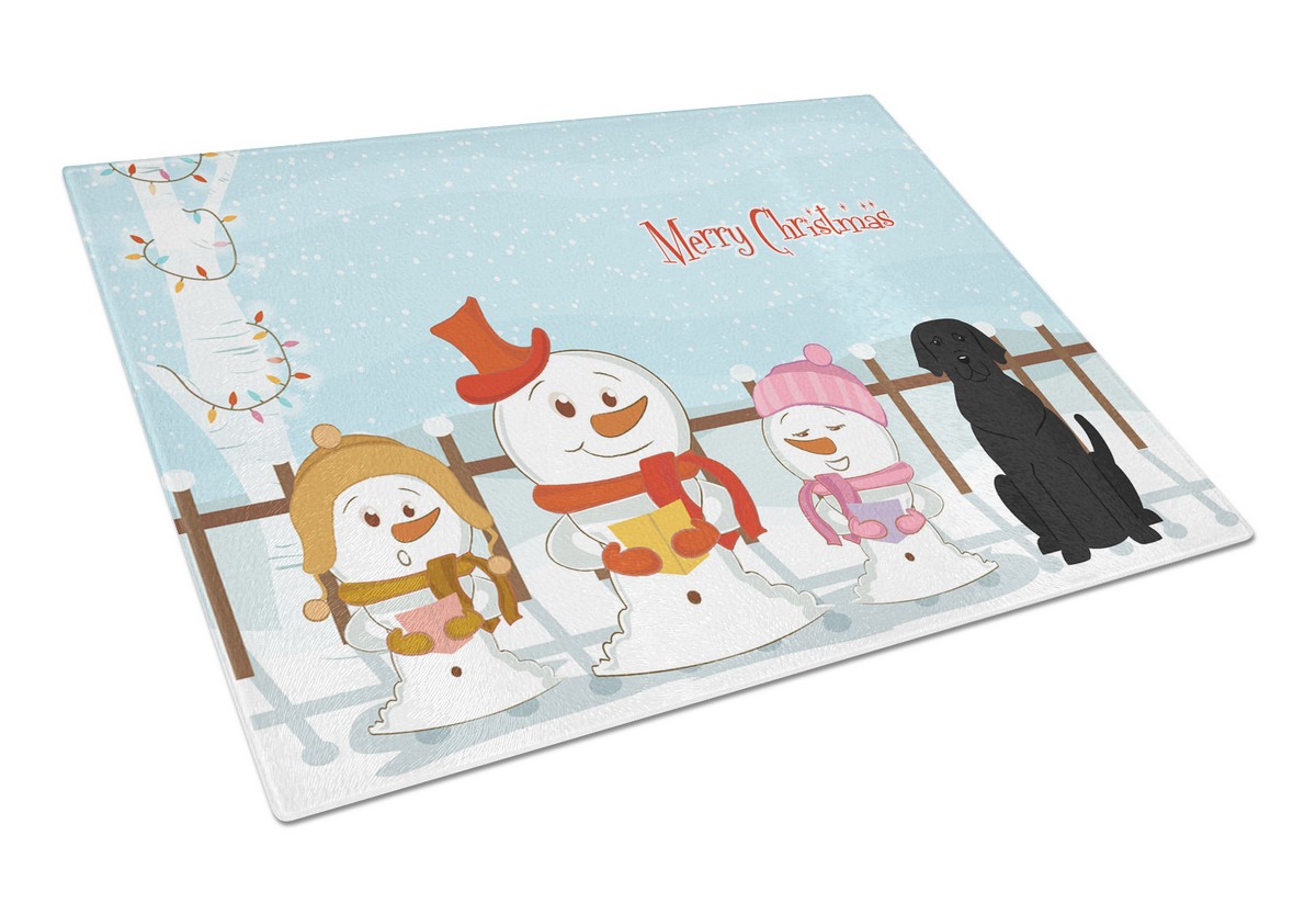 Merry Christmas Carolers Black Labrador Glass Cutting Board - Large