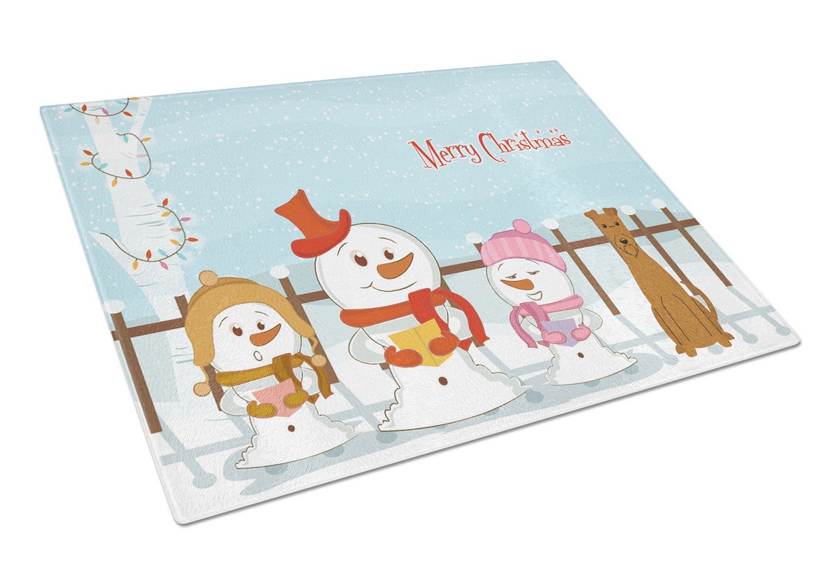 Merry Christmas Carolers Irish Terrier Glass Cutting Board - Large