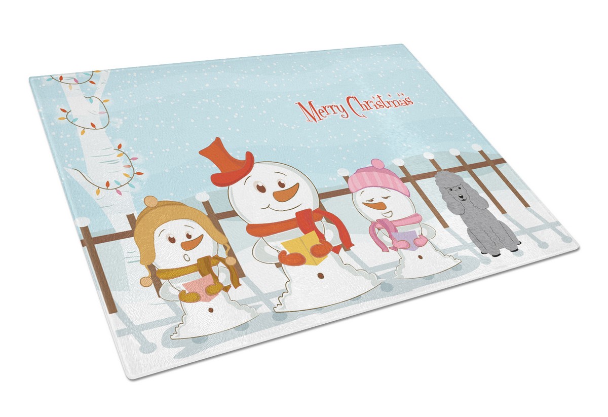 Merry Christmas Carolers Poodle Silver Glass Cutting Board - Large