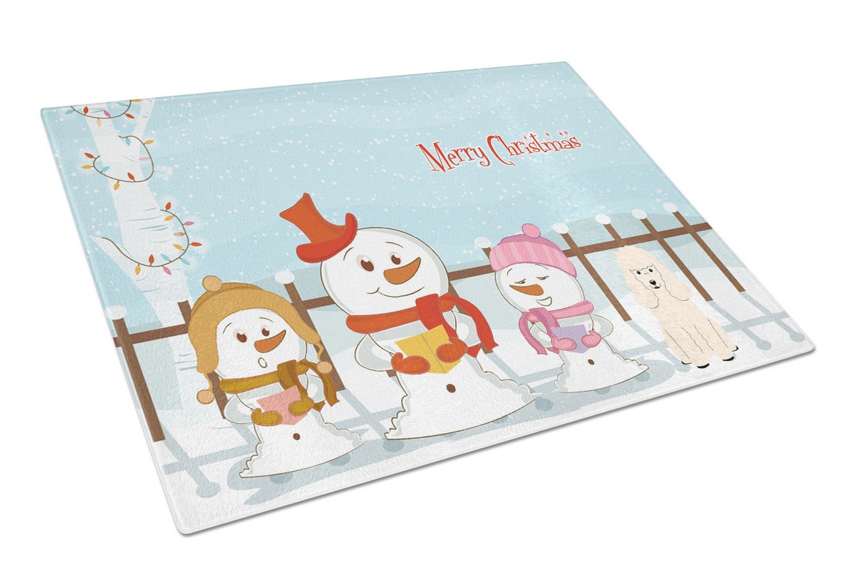 Merry Christmas Carolers Poodle White Glass Cutting Board - Large