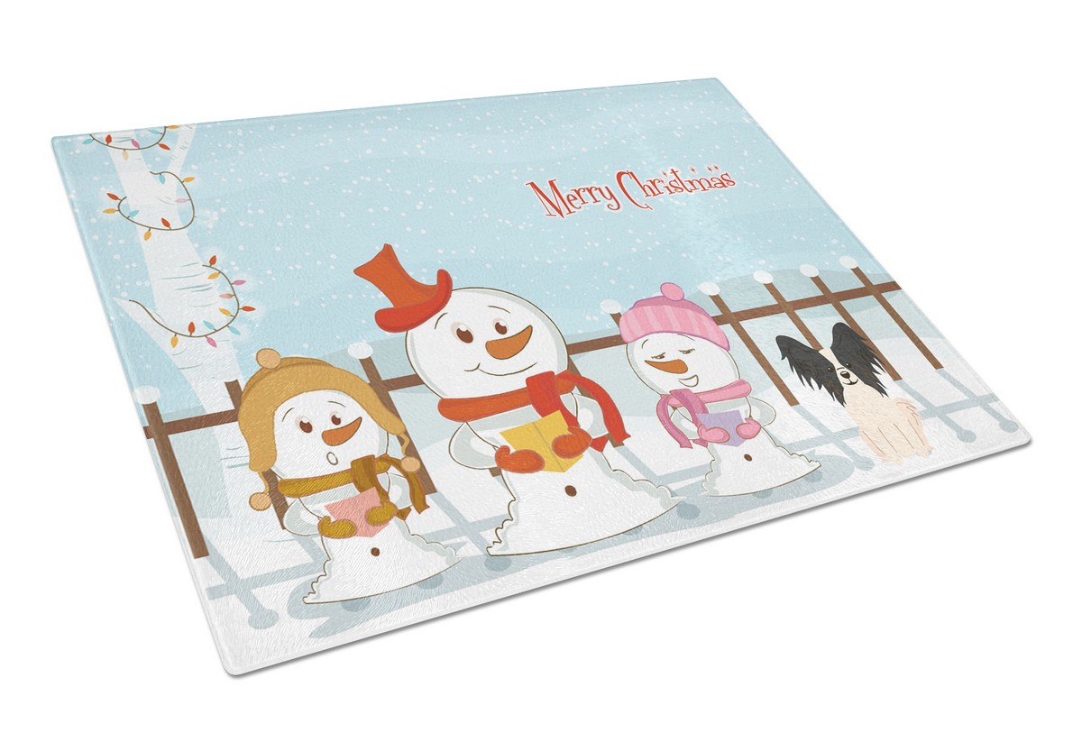 BB2407LCB Merry Christmas Carolers Papillon Black & White Glass Cutting Board, Large