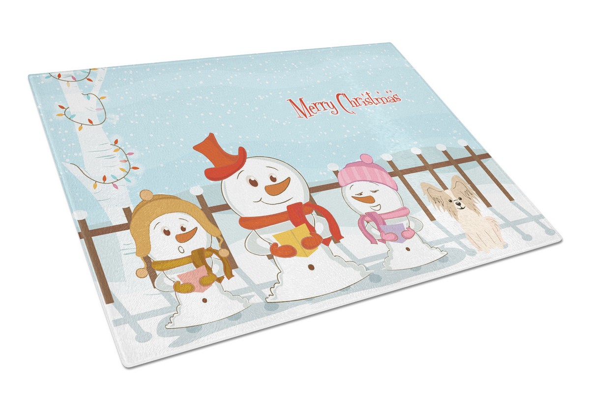 Merry Christmas Carolers Papillon Sable White Glass Cutting Board - Large