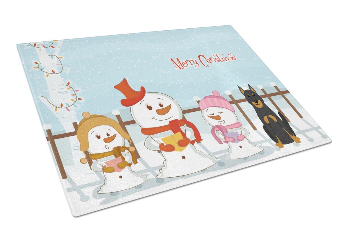 Merry Christmas Carolers Beauce Shepherd Dog Glass Cutting Board - Large