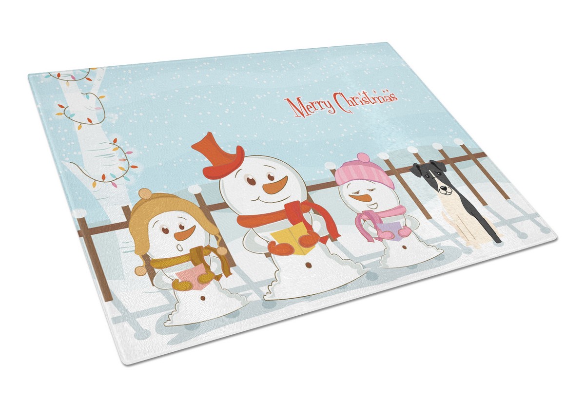 Merry Christmas Carolers Smooth Fox Terrier Glass Cutting Board - Large
