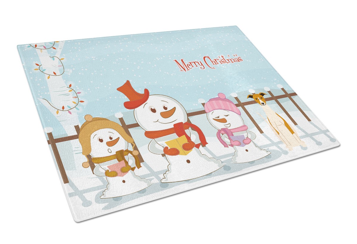 Merry Christmas Carolers Whippet Glass Cutting Board - Large