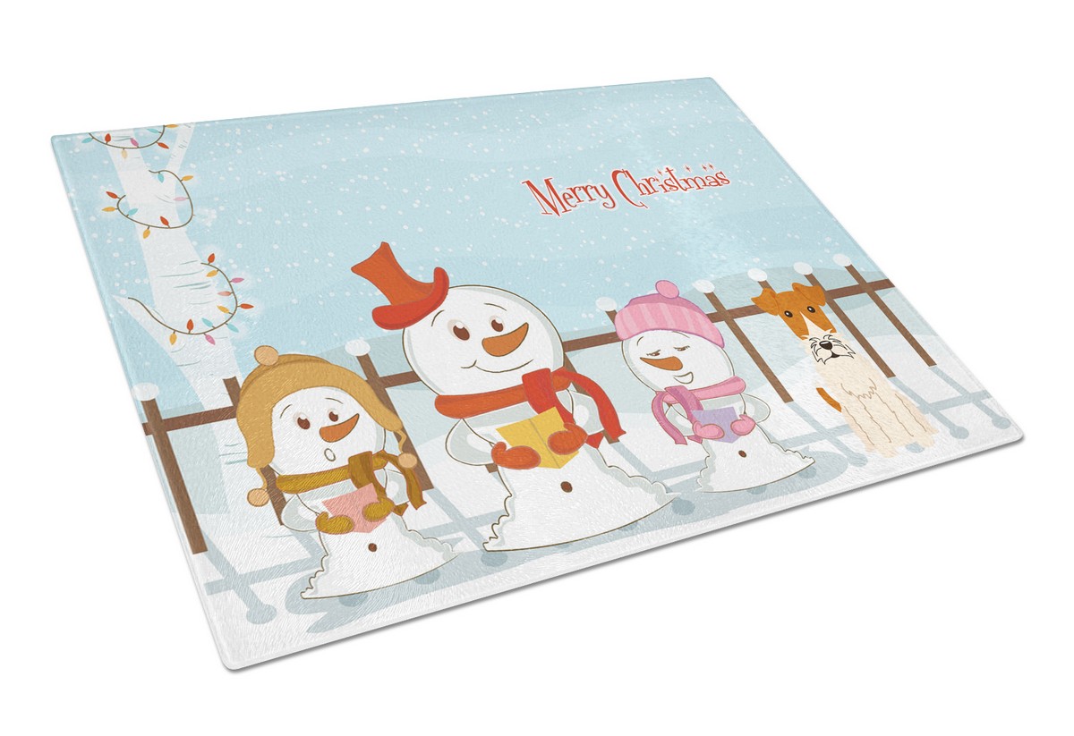 Merry Christmas Carolers Wire Fox Terrier Glass Cutting Board - Large