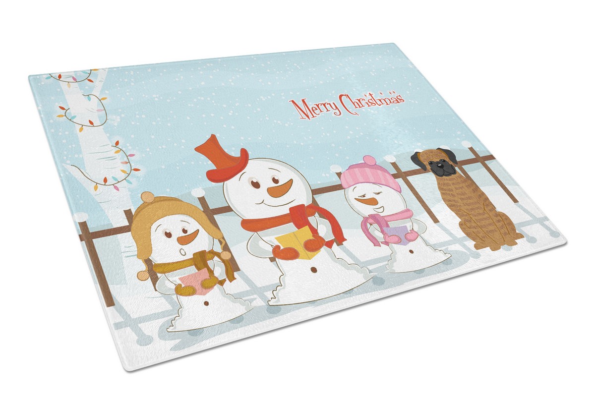 Merry Christmas Carolers Brindle Boxer Glass Cutting Board - Large