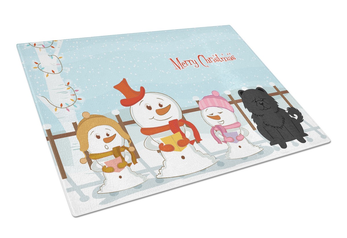 Merry Christmas Carolers Chow Chow Black Glass Cutting Board - Large