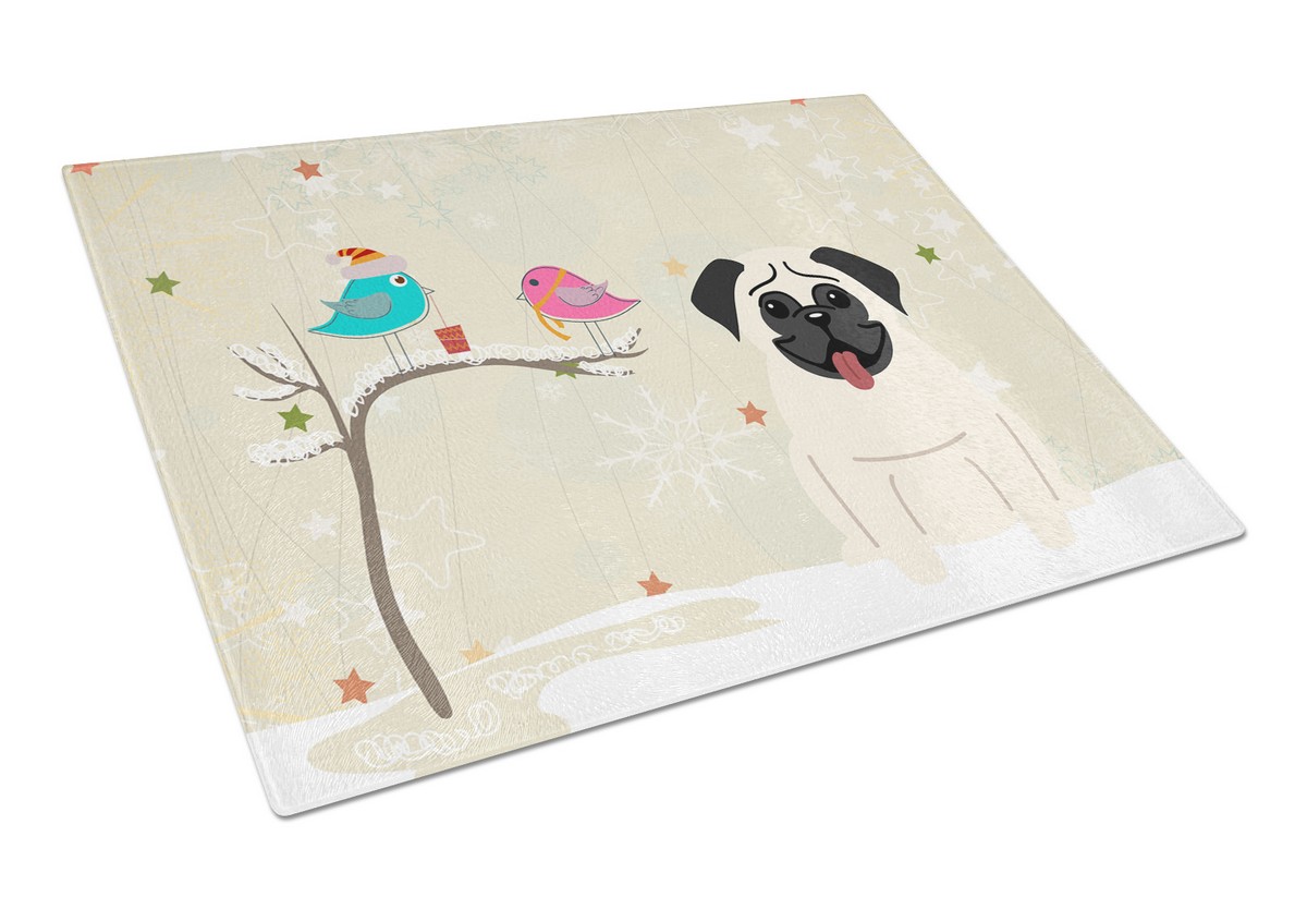 Christmas Presents Between Friends Pug Cream Glass Cutting Board - Large