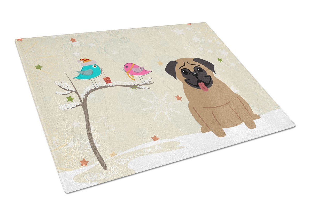 Christmas Presents Between Friends Pug Brown Glass Cutting Board - Large