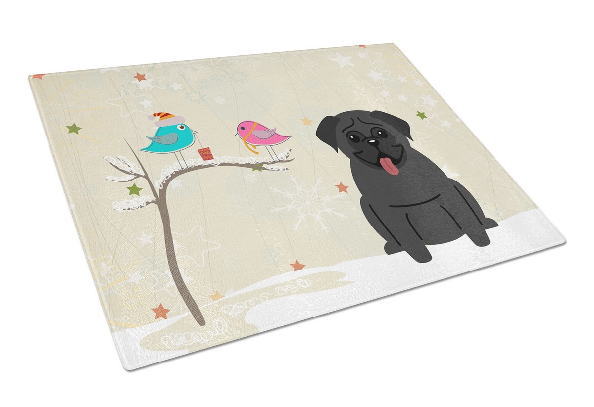 Christmas Presents Between Friends Pug Black Glass Cutting Board - Large