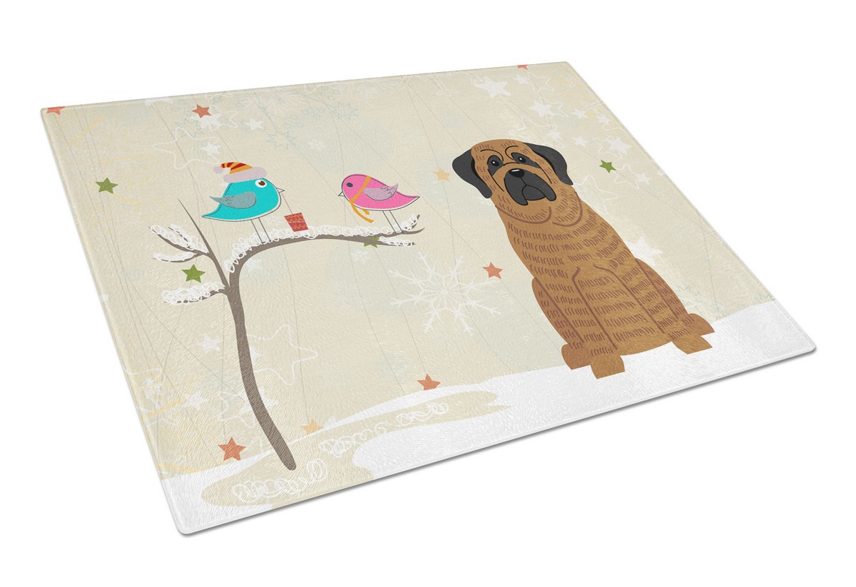 Christmas Presents Between Friends Mastiff Brindle Glass Cutting Board - Large