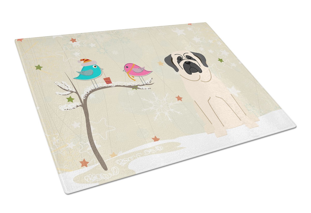Christmas Presents Between Friends Mastiff White Glass Cutting Board - Large