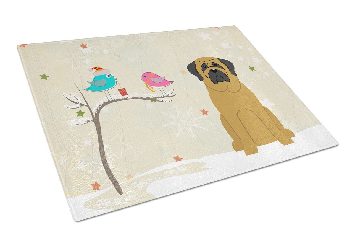 Christmas Presents Between Friends Mastiff Glass Cutting Board - Large