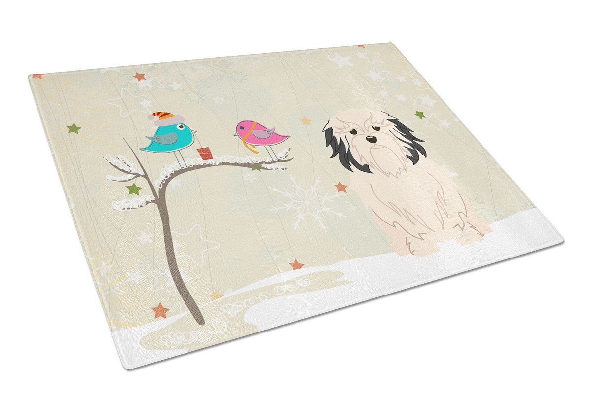 Christmas Presents Between Friends Lowchen Glass Cutting Board - Large