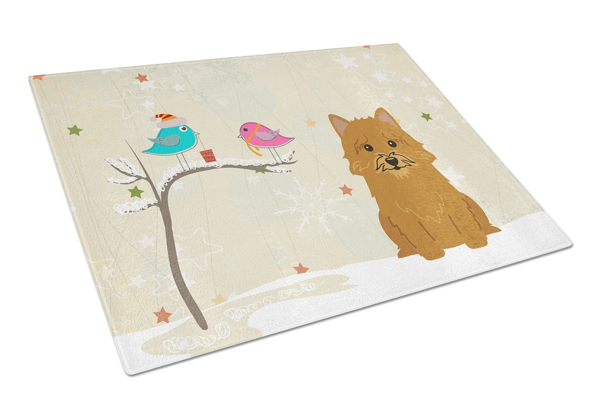 Christmas Presents Between Friends Norwich Terrier Glass Cutting Board - Large