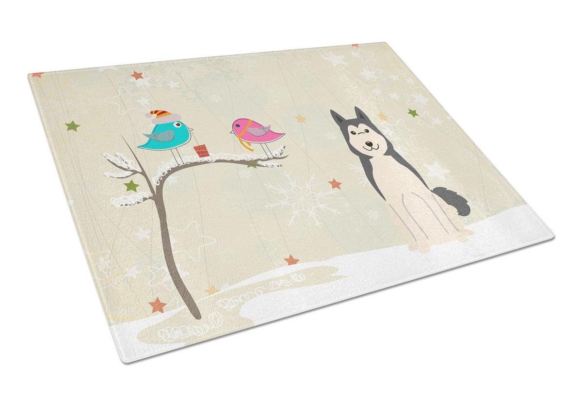 Christmas Presents Between Friends West Siberian Laika Spitz Glass Cutting Board - Large
