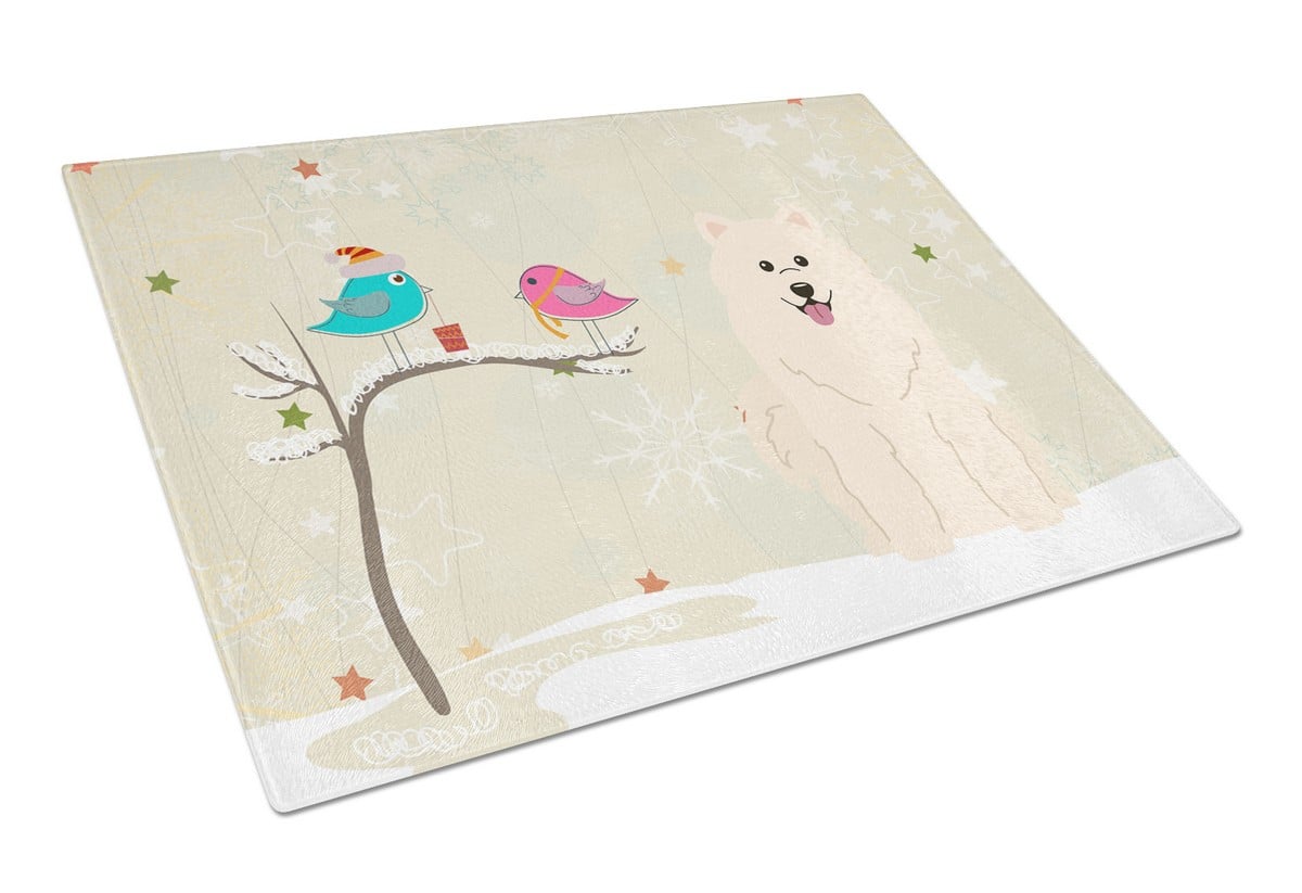 BB2502LCB Christmas Presents Between Friends Samoyed Glass Cutting Board, Large