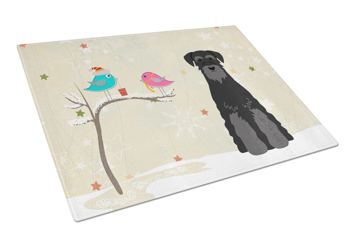 Christmas Presents Between Friends Standard Schnauzer Black Glass Cutting Board - Large