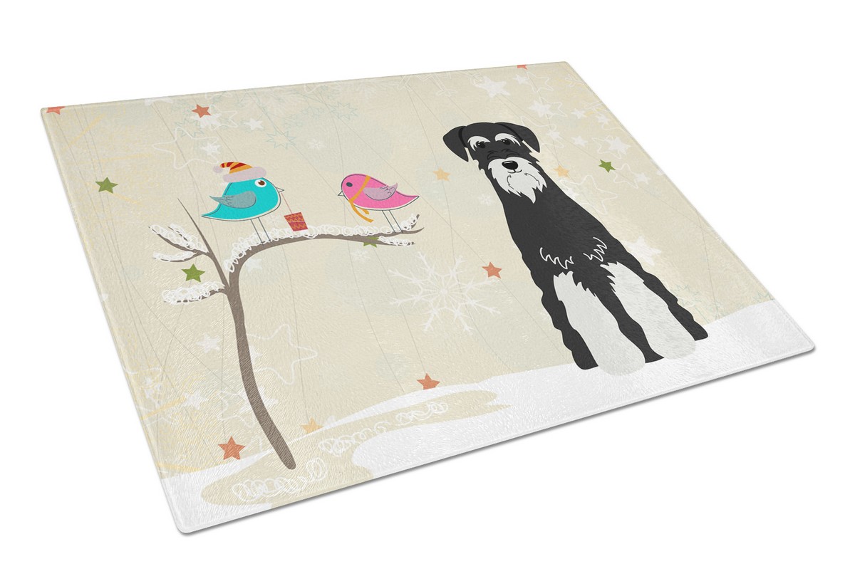BB2505LCB Christmas Presents Between Friends Standard Schnauzer Salt & Pepper Glass Cutting Board, Large