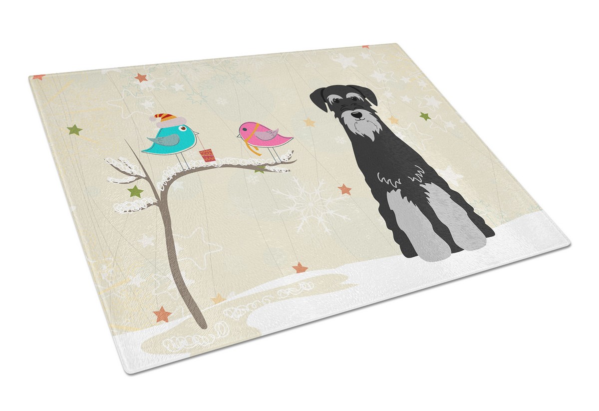Christmas Presents Between Friends Standard Schnauzer Black & Grey Glass Cutting Board - Large