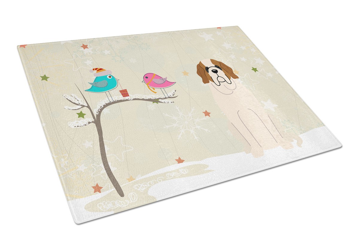 Christmas Presents Between Friends Saint Bernard Glass Cutting Board - Large