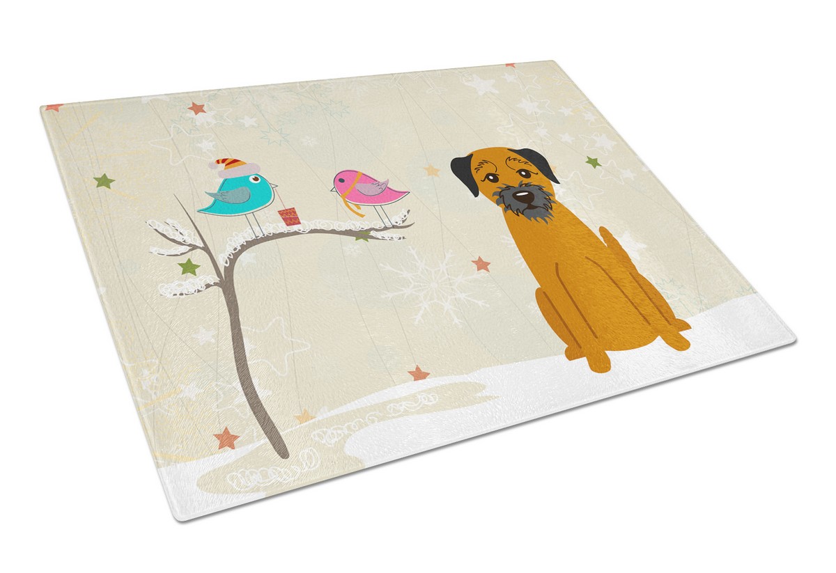 Christmas Presents Between Friends Border Terrier Glass Cutting Board - Large