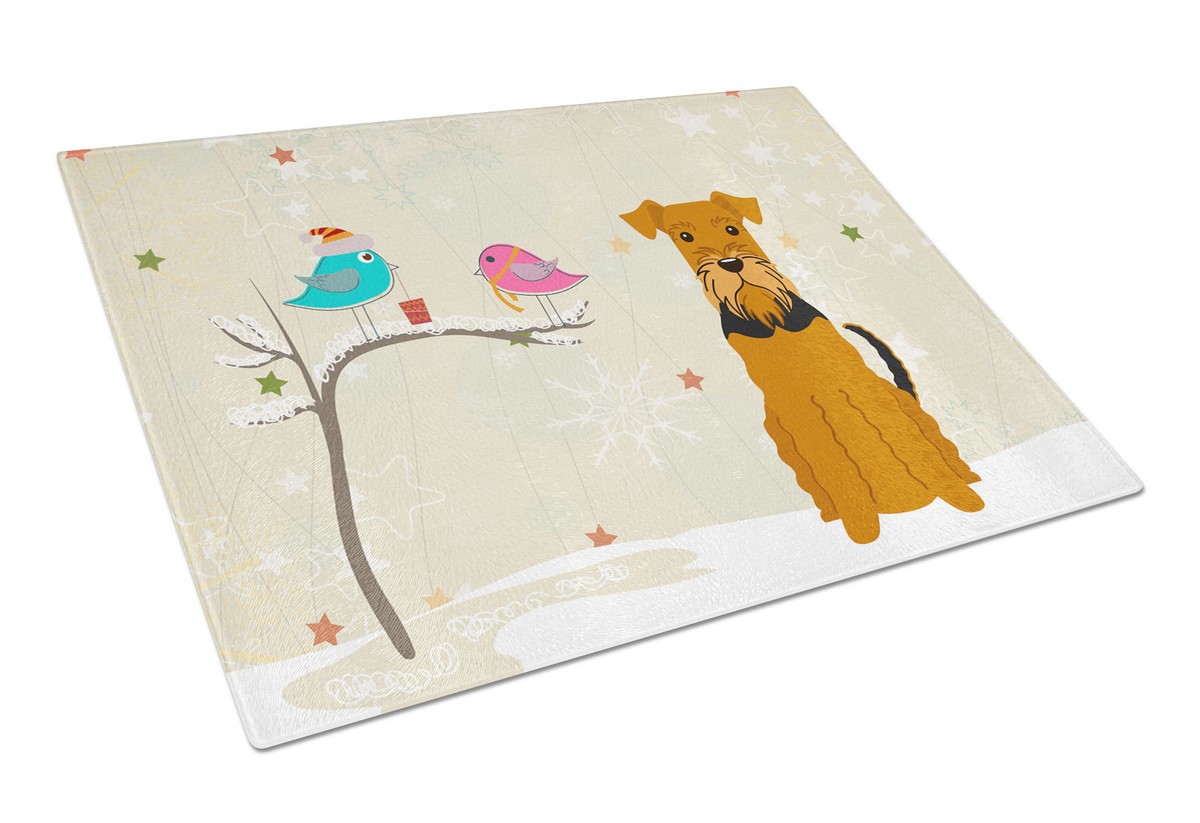 Christmas Presents Between Friends Airedale Glass Cutting Board - Large