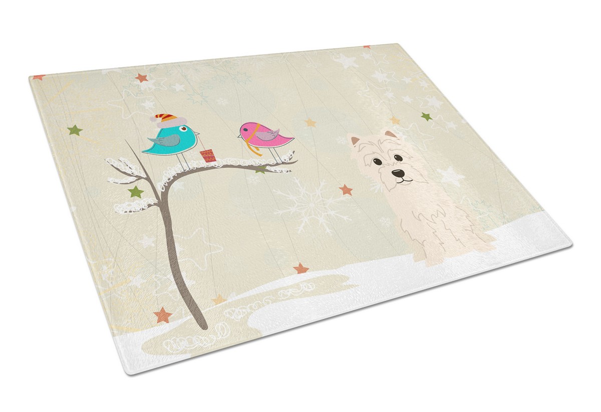 Christmas Presents Between Friends Westie Glass Cutting Board, Large