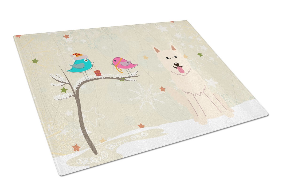 BB2517LCB Christmas Presents Between Friends White German Shepherd Glass Cutting Board, Large