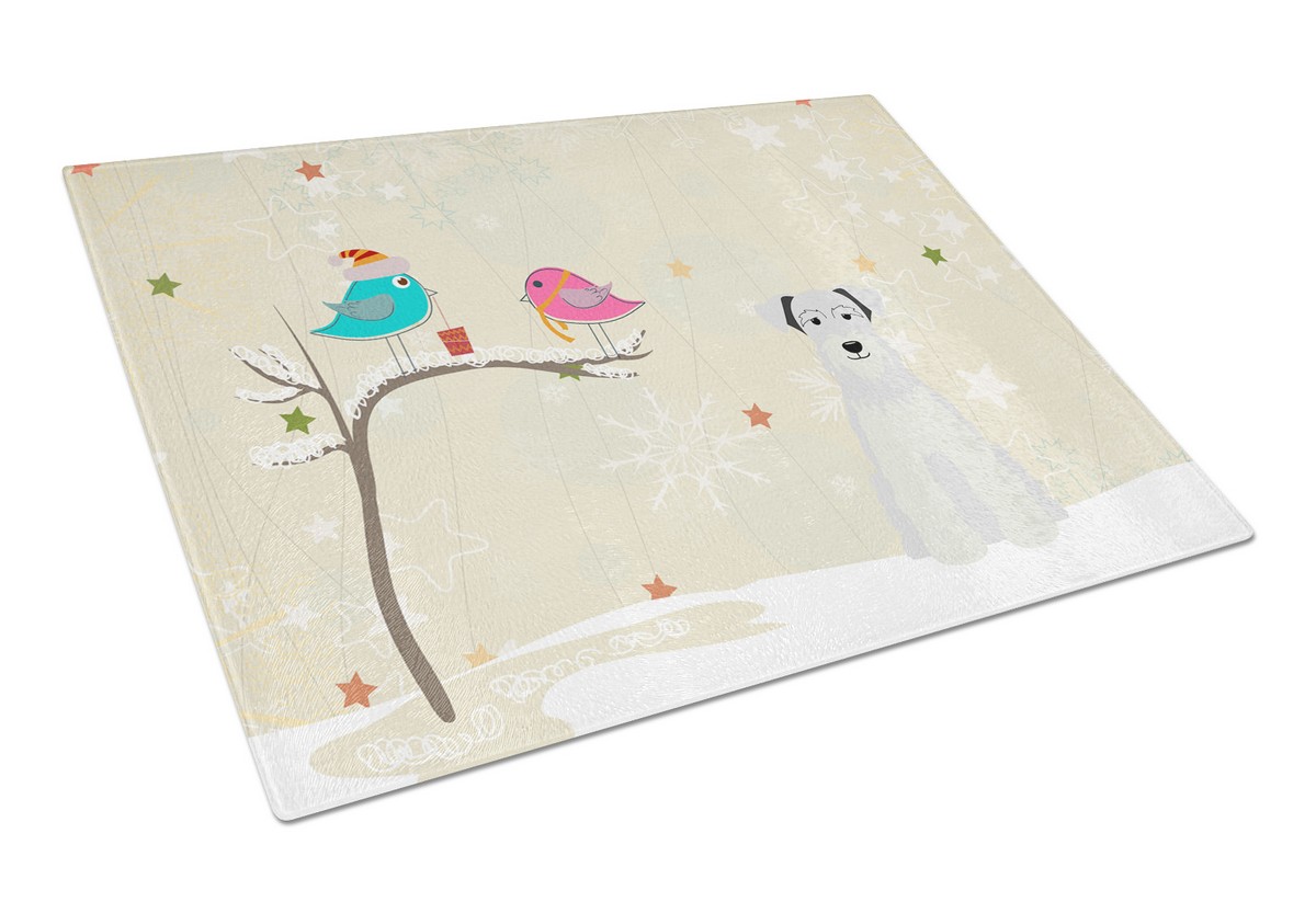 Christmas Presents Between Friends Miniature Schanuzer White Glass Cutting Board - Large